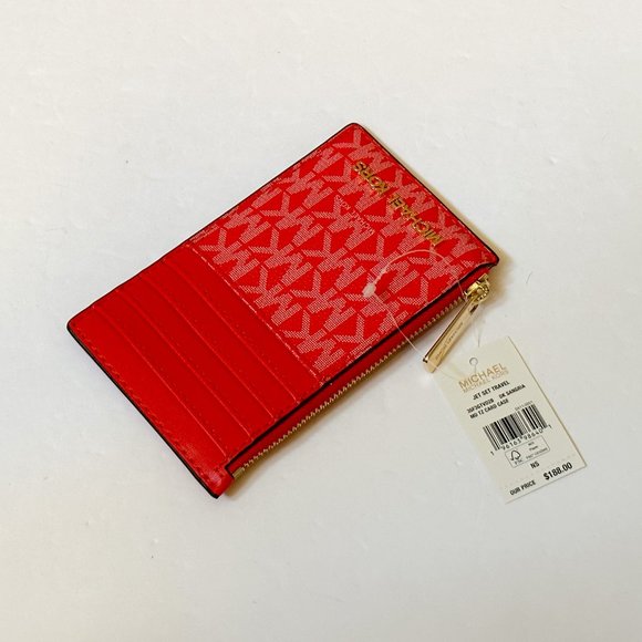 Michael Kors Jet Set Travel Top Zip Card Case Wallet MK Dark Sangria - Picture 4 of 8